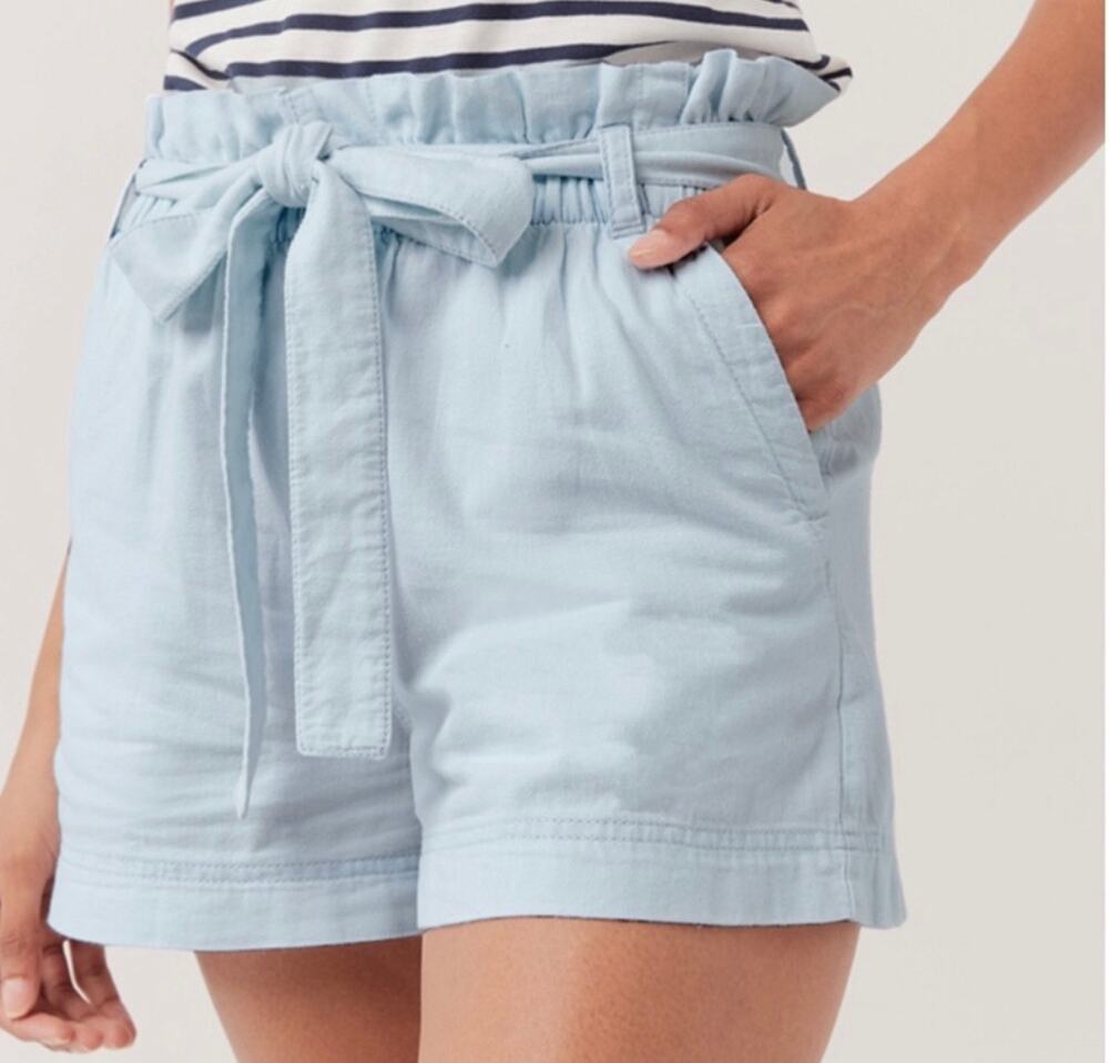 Pact Organic Cotton Paperbag Tie Waist Shorts Light Blue Size Medium